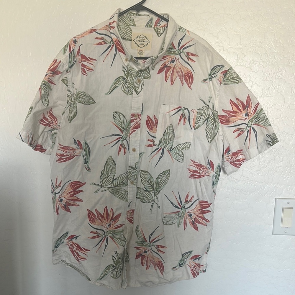 ST John's bay XXL 100% cotton Hawaiian floral short sleeve shirt tropical‎ mens